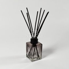 Sklenená hranatá fľaška, dymová, s uzáverom, na difuzér, 100 ml