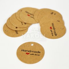 Visačky okrúhle, natural – Handmade with love, 10 ks