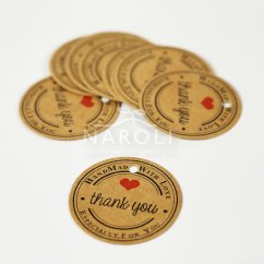 Visačky okrúhle, natural – pečiatka Thank You, 10 ks