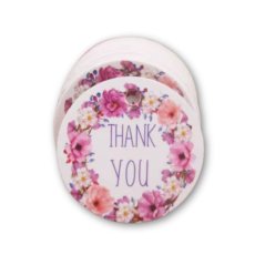 Visačky okrúhle, kvetinkové – s nápisom THANK YOU, 10 ks