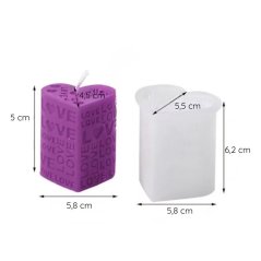 Silikónová forma na sviečku – malý valec v tvare srdca s nápismi LOVE