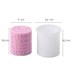 Silikónová forma na sviečku – malý valec s nápismi LOVE