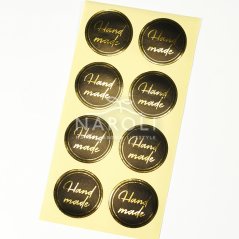 Samolepky okrúhle, čierne -  Handmade/With love, 8 ks