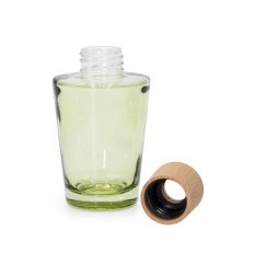 Sklenená kónická fľaška, zelená, s dreveným uzáverom, na difuzér, 100 ml