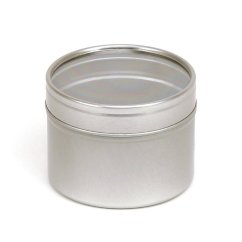 Plechová dóza s priehľadným uzáverom, strieborná, na sviečku, 100 ml