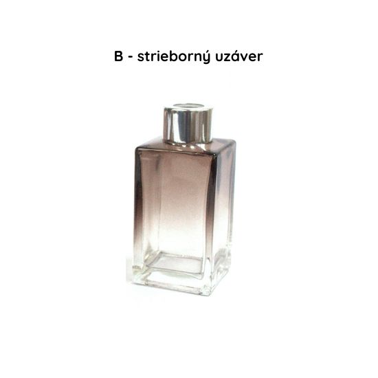 Sklenená hranatá fľaška, dymová, s uzáverom, na difuzér, 100 ml - varianta: B