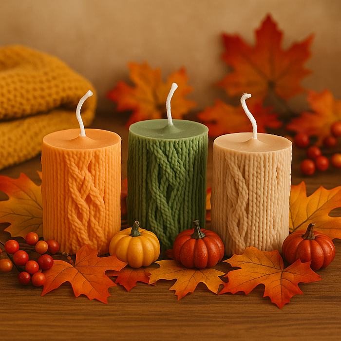 Prírodná sviečka PLETENÝ VALEC - Farba: béžová