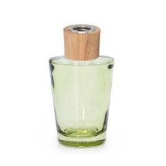 Sklenená kónická fľaška, zelená, s dreveným uzáverom, na difuzér, 100 ml